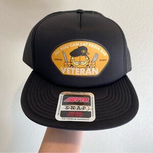 Garfield All You Can Eat Pasta Bar Veteran OTTO Trucker Hat Snapback Black